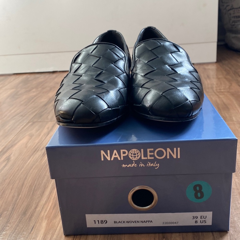 Napoleoni Black Woven Nappa Leather Women’s Slippers